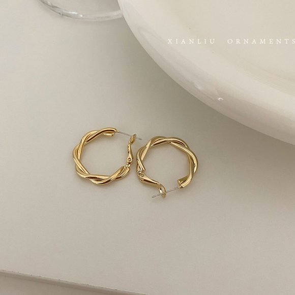 💙Golden Twist Hoops Earrings - Picture 2 of 11